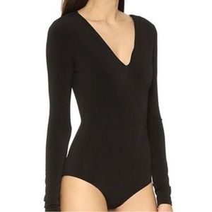 Alice + Olivia Double V Bodysuit Black Long Sleeve size XS